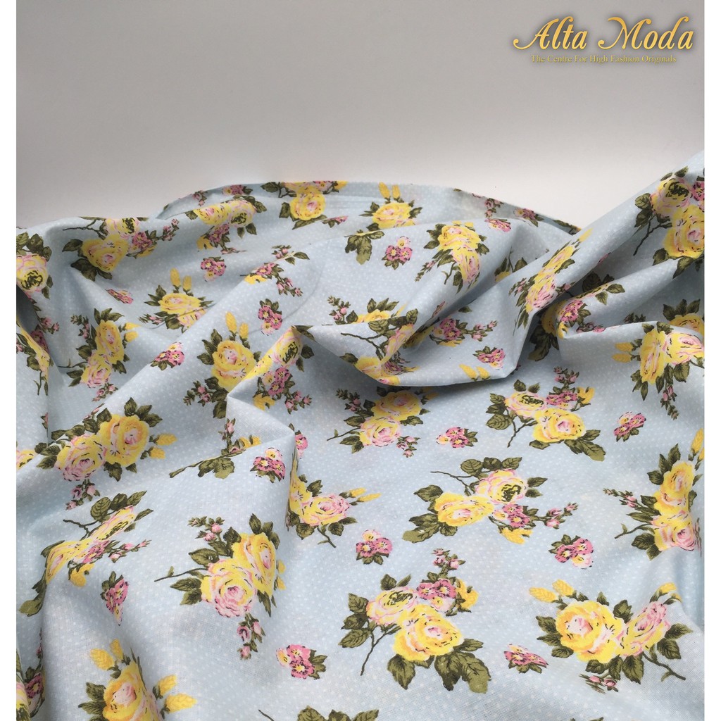 

Alta Moda Katun Motif Fancy Floral Yellow - Light Blue Kain Premium (0.5M)