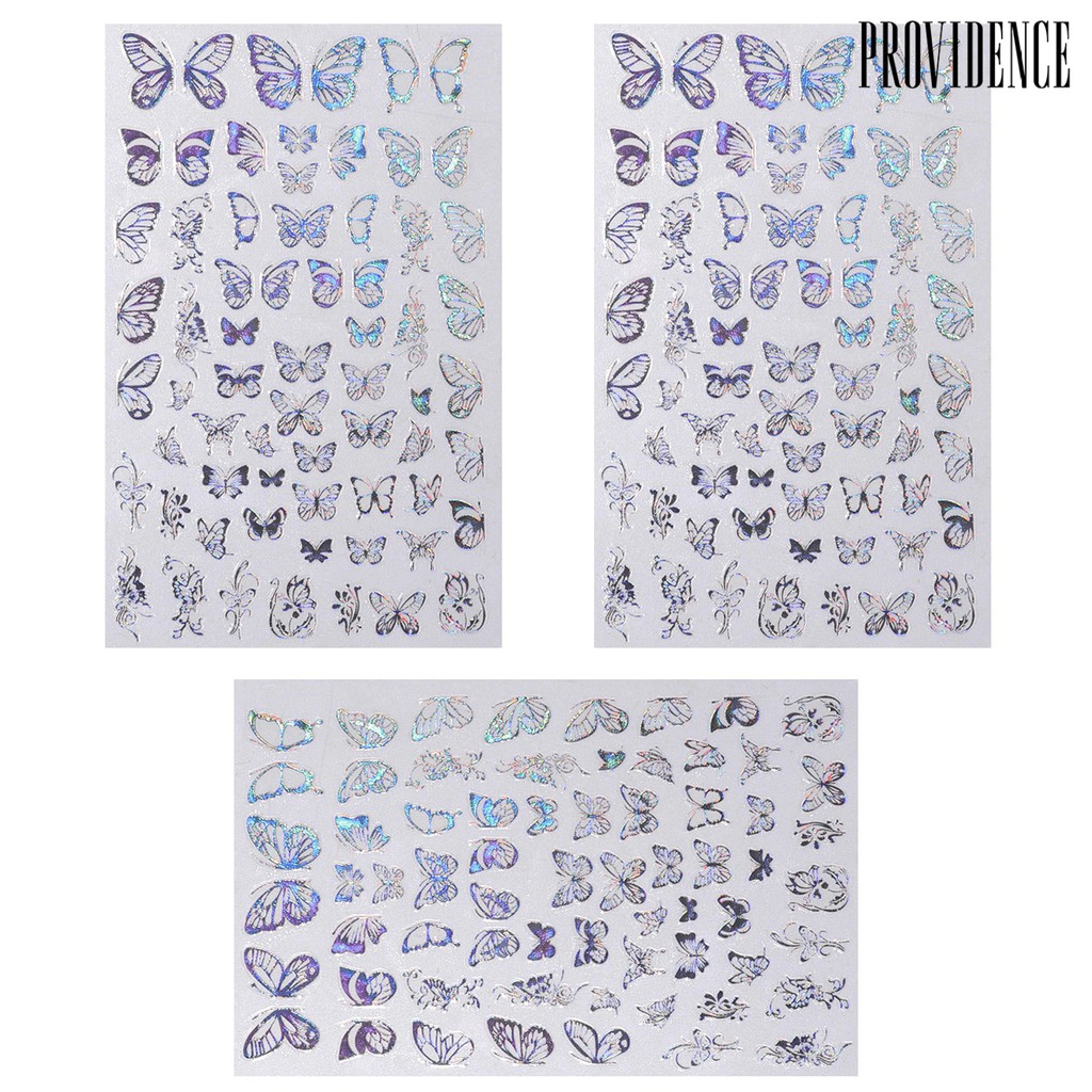 BUTTERFLY Providence 3 Pcs Stiker Kuku Anti Air Motif Kupukupu Untuk Dekorasi Manicurenail Art Diy