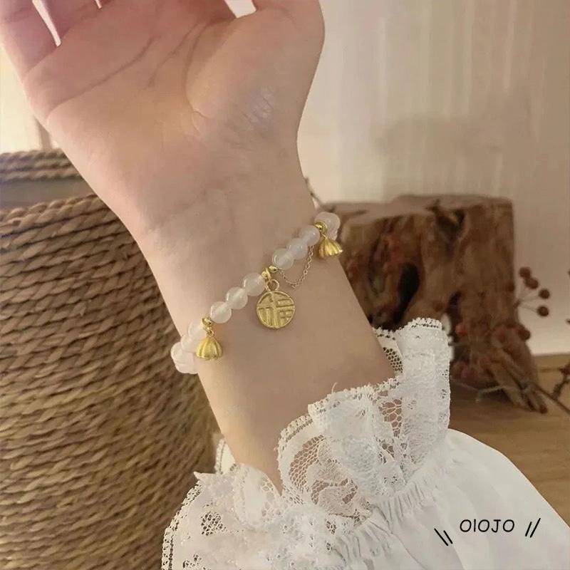 【COD】Gelang Tangan Rantai Aksen Batu Chalcedony Blessing Untuk Wanita