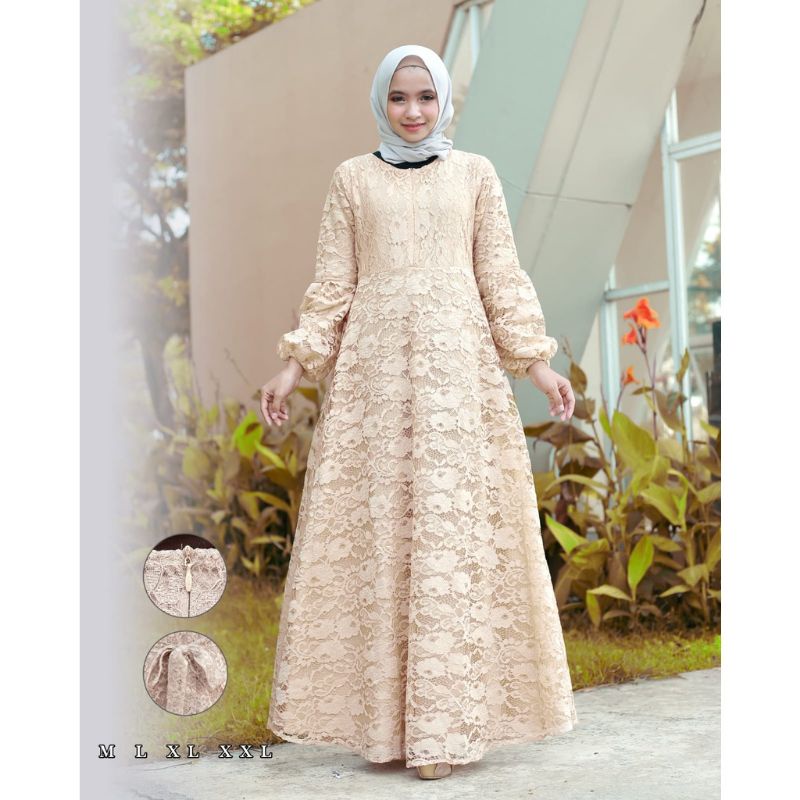 Realpict gamis brukat modern//gamis brukat tangan balon//gamis pesta//gamis kondangan