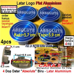 dop center velg mobil racing variasi absolute biru datar latar logo plat aluminium kaki 5.7 cm 4pcs