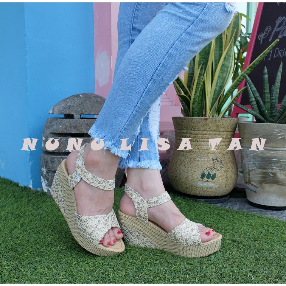 NunuLisaTan Baru Sandal WEDGES BRUKAT TALI