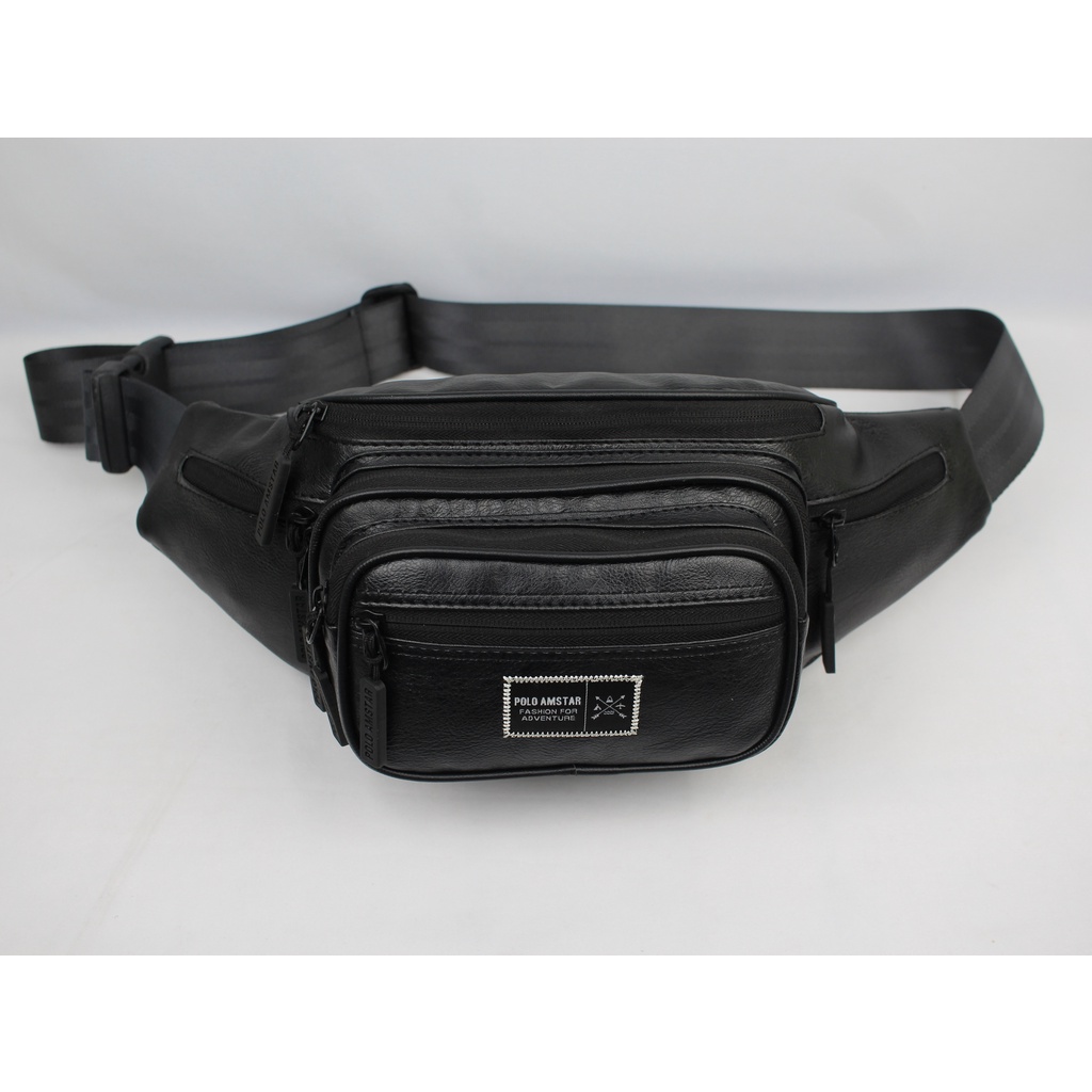 Tas Selempang Pria Tas Pinggang Kulit PU Polo Amstar 7 Ruang Waistbag Waterproof Tas Pria Tas Kulit