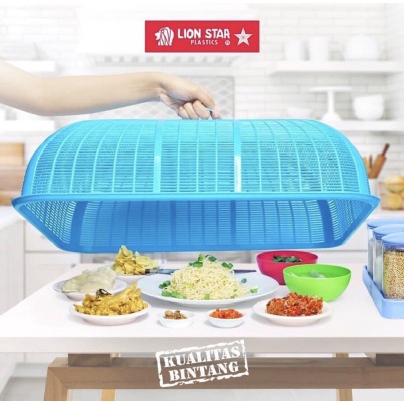 TUDUNG SAJI NASI PERSEGI KOTAK PLASTIK UKURAN BESAR FOOD COVER MERK LION STAR