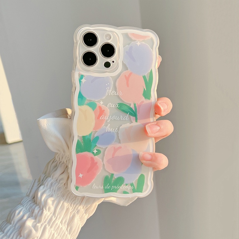 Soft Case Silikon Motif Bunga tulip Pink Untuk IPhone 7 8 Plus X XR XS Max 11 Pro Max 12 13 Pro Max SE 2020