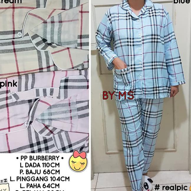 Pp Burberry Setelan Baju Tidur Wanita Piyama Katun Busui Ootd -