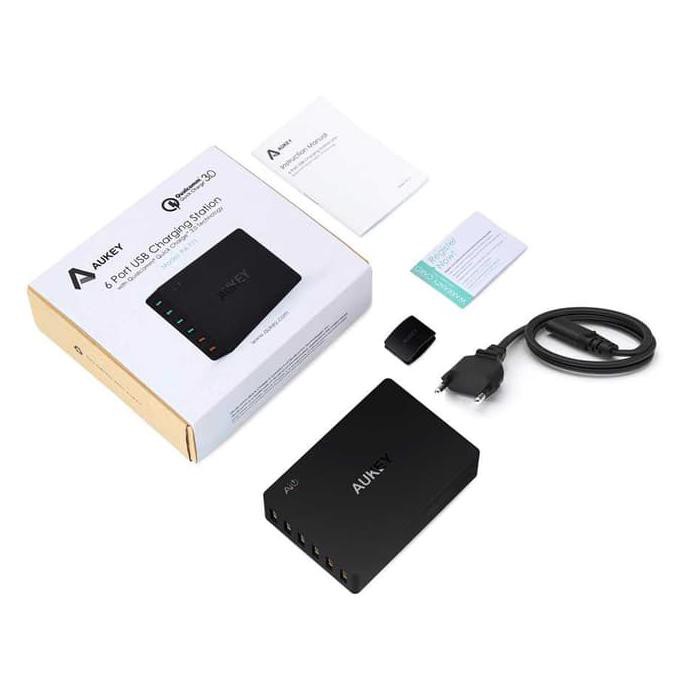 NEW- Aukey Charger 6 Port USB Quick Charge 3.0 ORIGINAL PA-T11 - Hitam