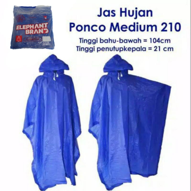 Jas Hujan Ponco Poncho Medium 210 biru Elephant Gajah size Dewasa