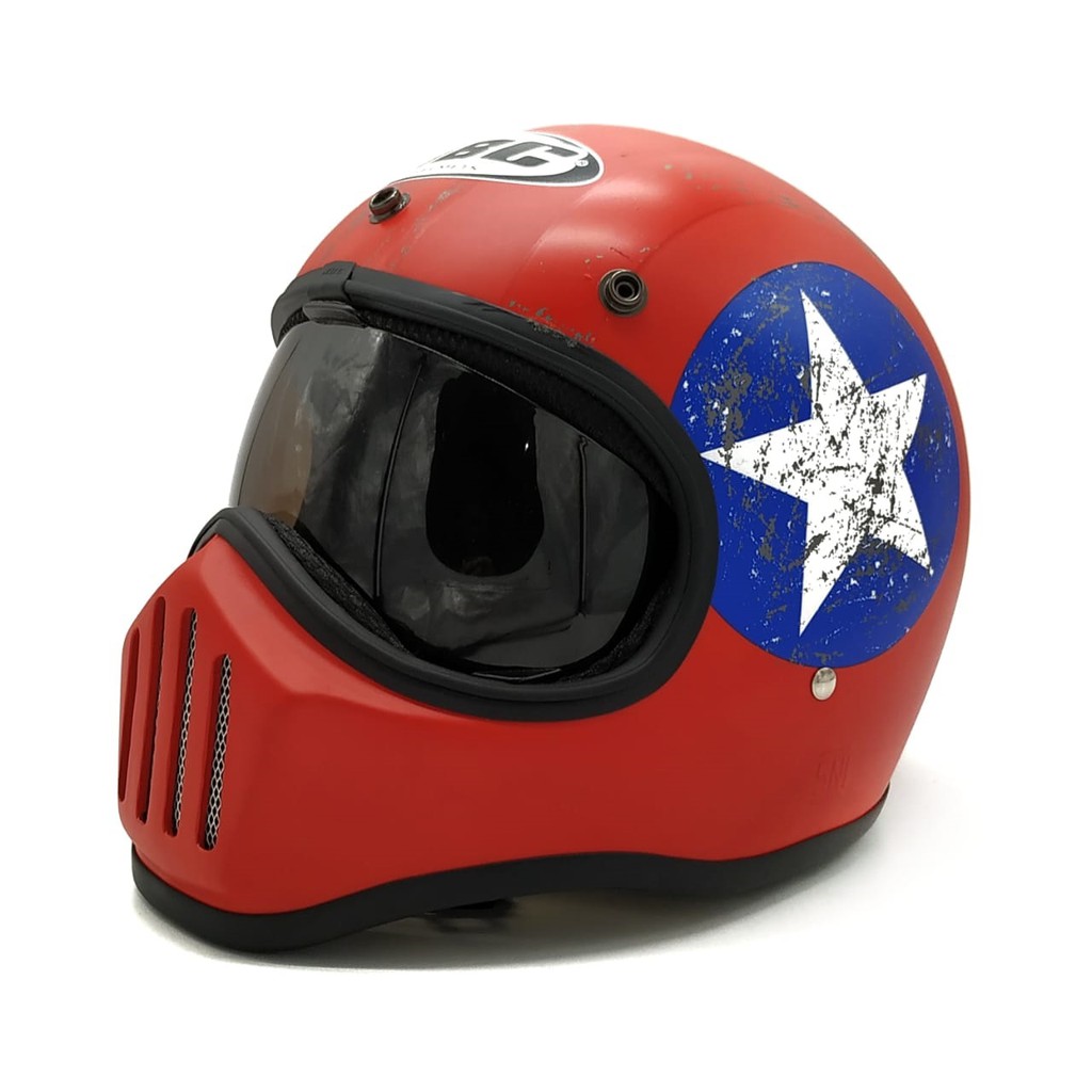 Helm Cakil HBC Captain America Red + Inner Visor Chrome ( Fullface / Retro / Klasik / Vespa )