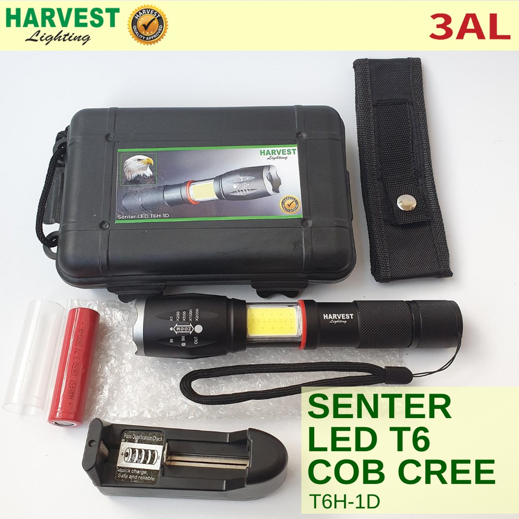 Lampu Senter LED T6 COB Cree HARVEST LIGHTING Flashlight Flash Light Lampu Samping Rechargeable Bergaransi