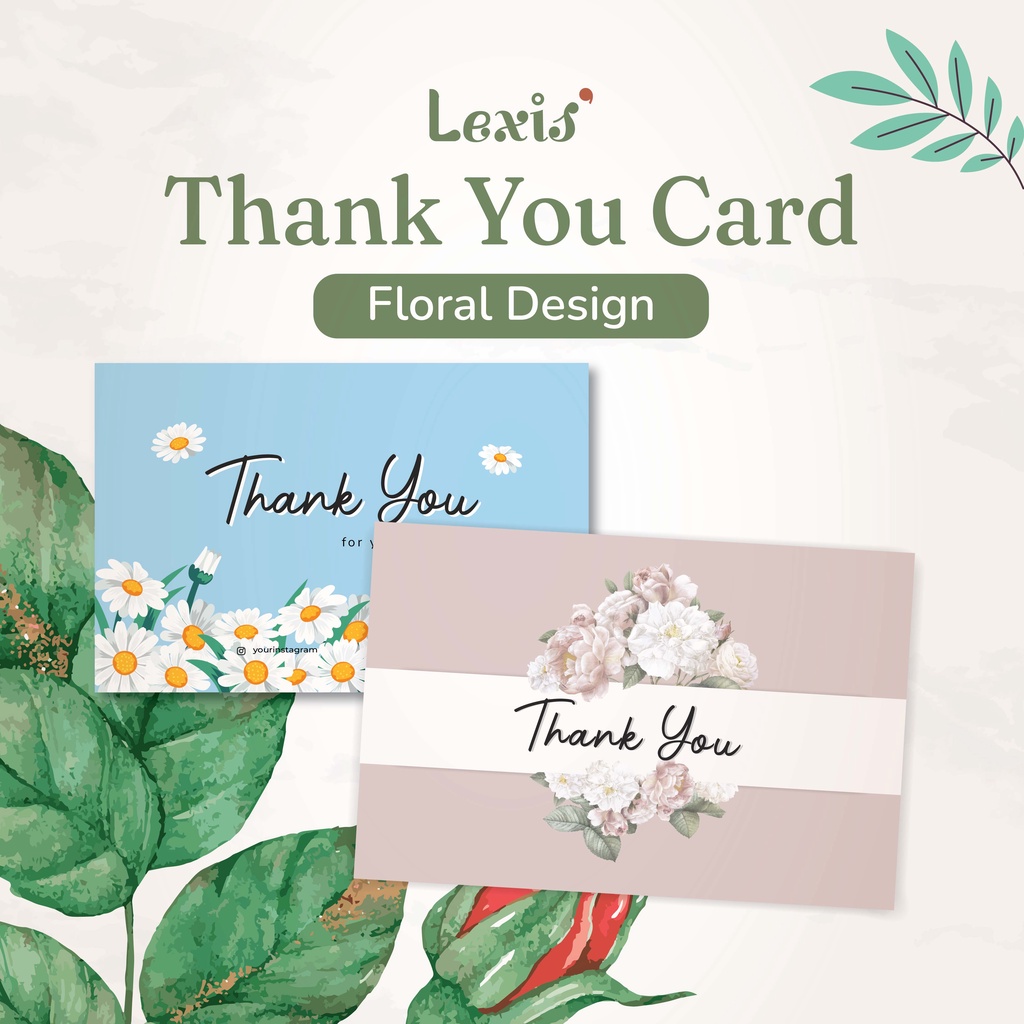 Jual Thank You Card Kartu Ucapan Terima Kasih Greetings Card 1 Sisi Edisi Floral Design Thank