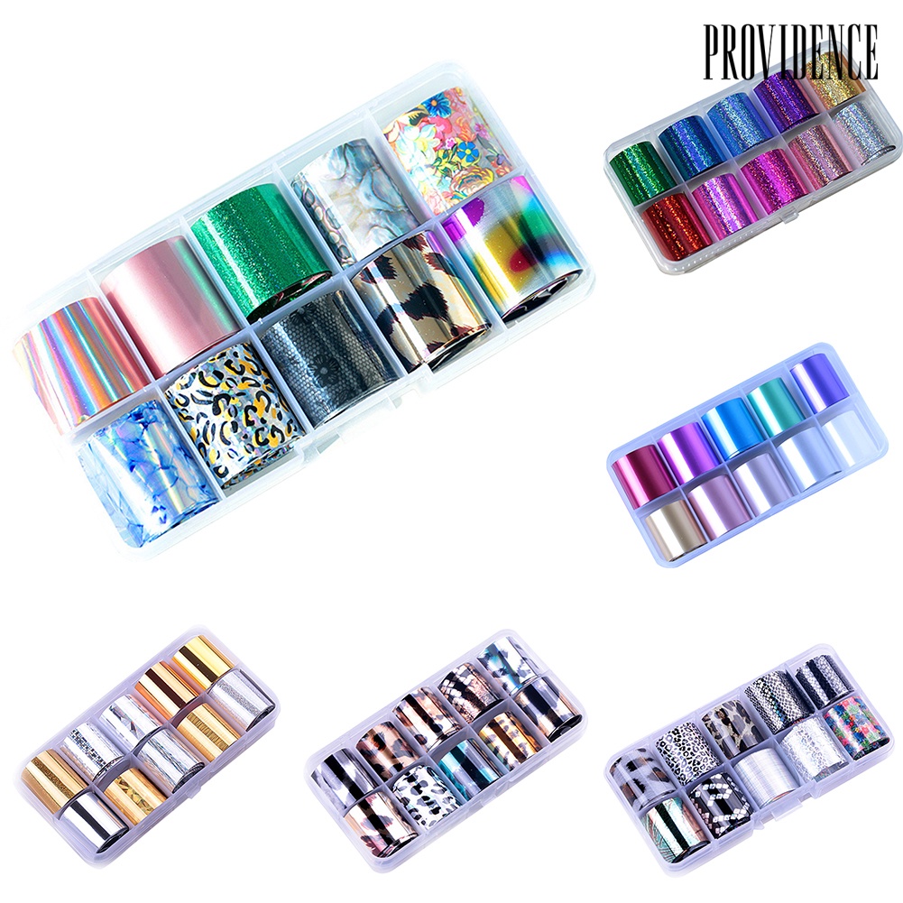 Providence 10Rolls/Set Glitter Nail Art Foils Laser Tips Stickers DIY Manicure Decorations