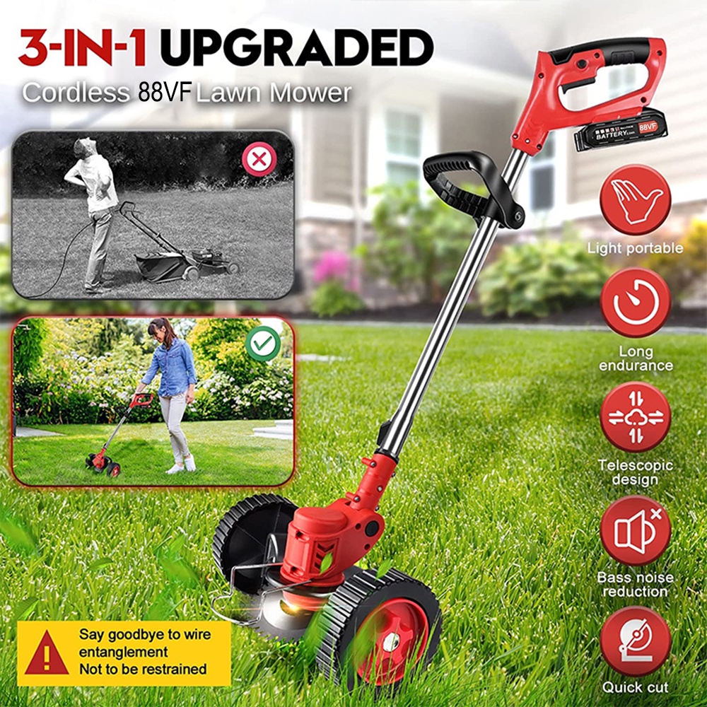 Mesin Potong Rumput Baterai 188V/12V/24V Cordless Lawn Mower Grass Trimmer Mesin Pemotong Rumput Taman Alat Potong Rumput