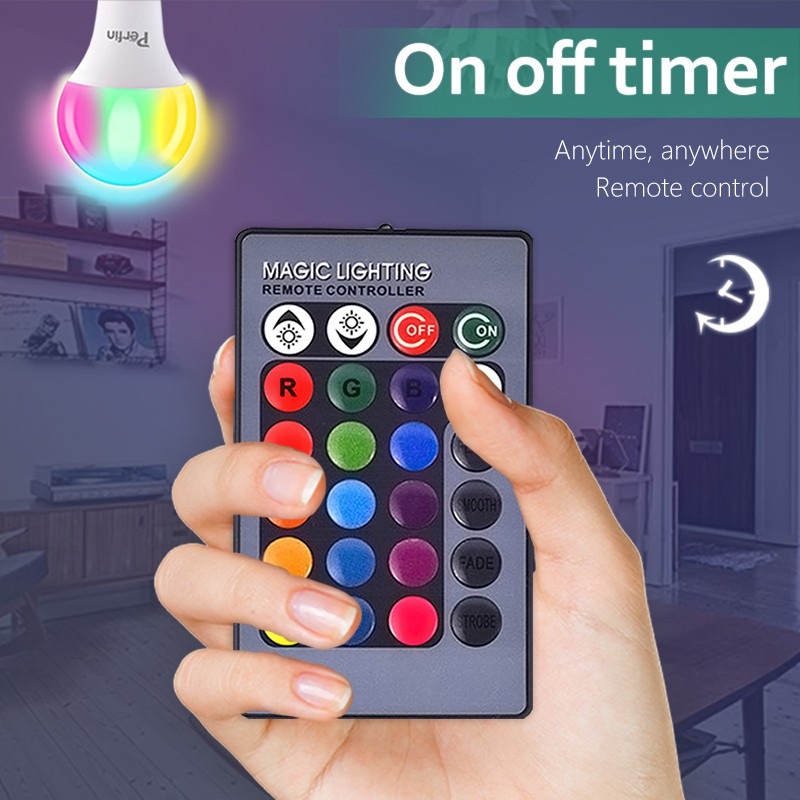 BLINGO x Perfin Lampu Bohlam RGB Lampu Bohlam LED  Berubah Warna Dengan Remote Control 10Watt