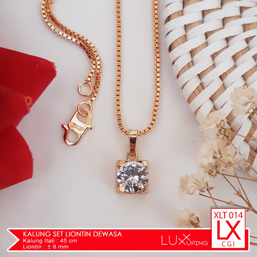 XLT 014 Kalung Set Liontin Soliter Mata Satu Berlian Imitasi Zirkon Perhiasan Kalung Xuping Murah Lapis Emas Luxx Xuping