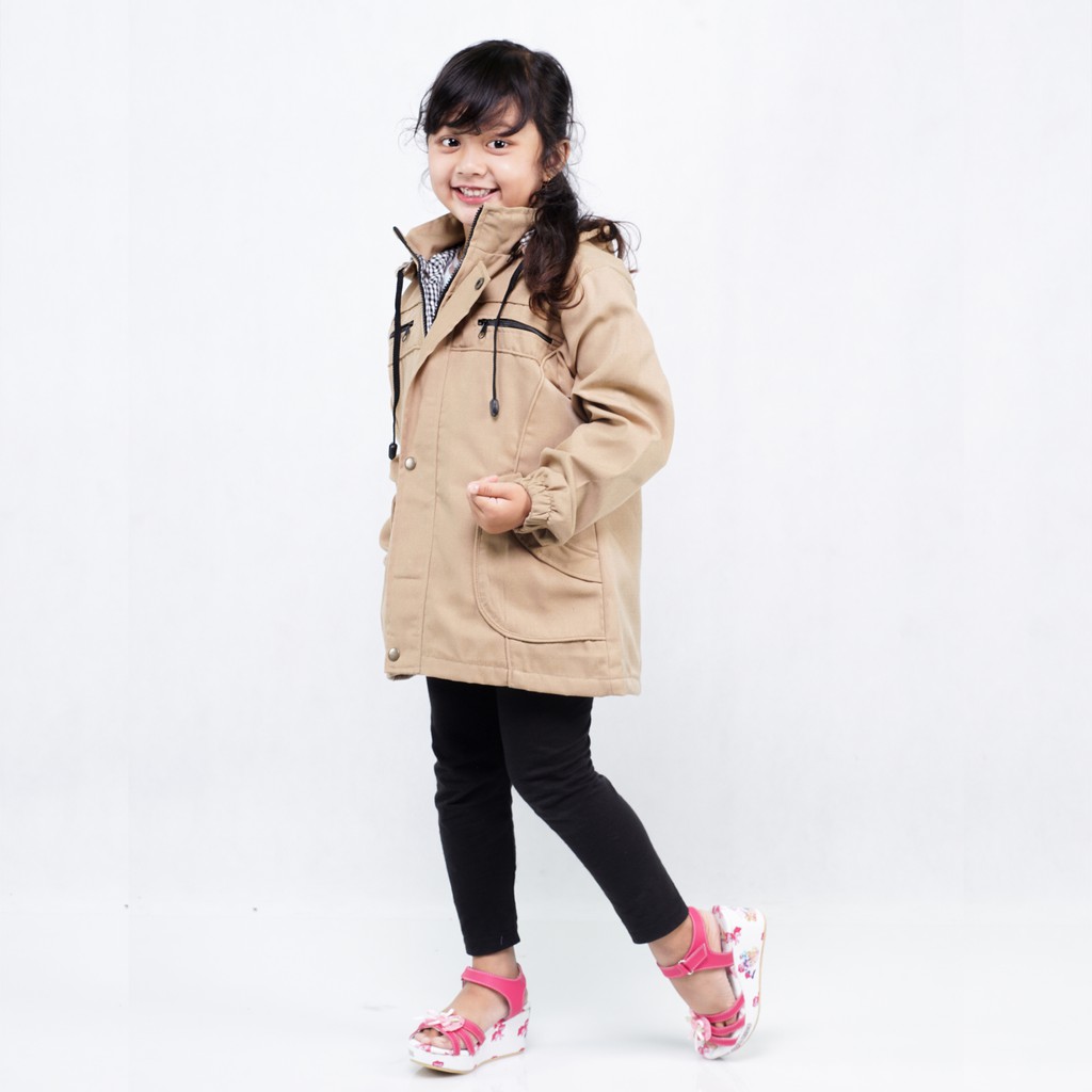 outerwear musim dingin - jaket parka anak perempuan - jaket hangat tebal anak cewek - hoodie cream krem