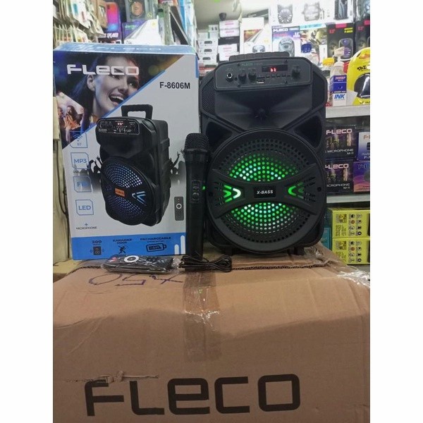 COD SPEAKER KARAOKE BLUETOOTH FLECO 8'5 INCH F-8606M LED PLUS MIC KARAOKE WIRELESS + REMOTE//SPEAKER KARAOKE X-BASS//SPEAKER WIRELESS//SPEAKER SALON AKTIF 8'5 INCH