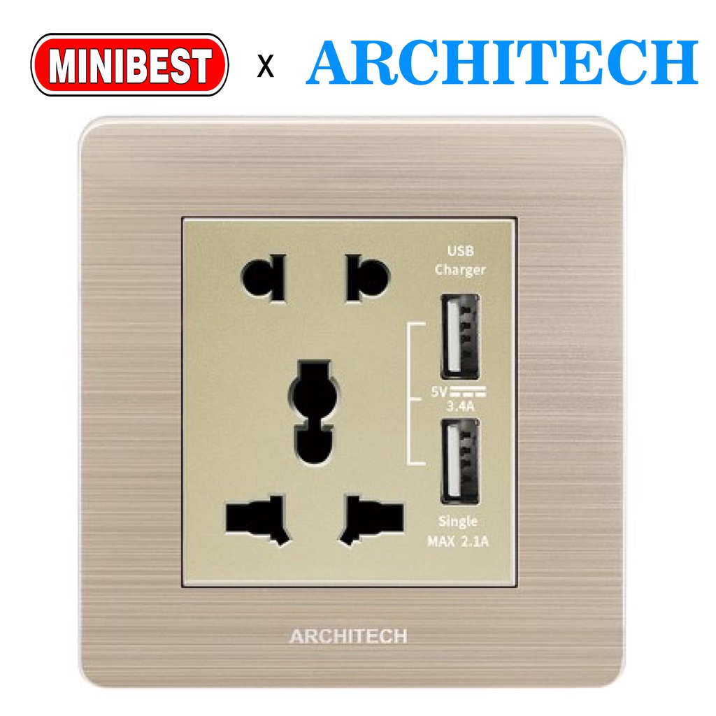 MINIBEST ARCHITECH PLATINUM GOLD / SAKLAR USB / STOP KONTAK COLOKAN B9 NEW 2.3