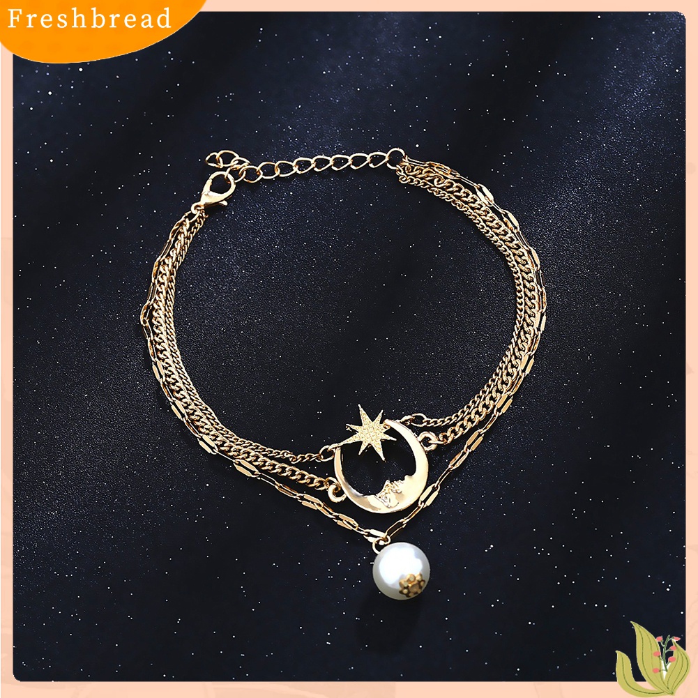 Terlaris Multilayer Moon Star Faux Pearl Anklet Bracelet Ankle Chain Women Sandal Jewelry