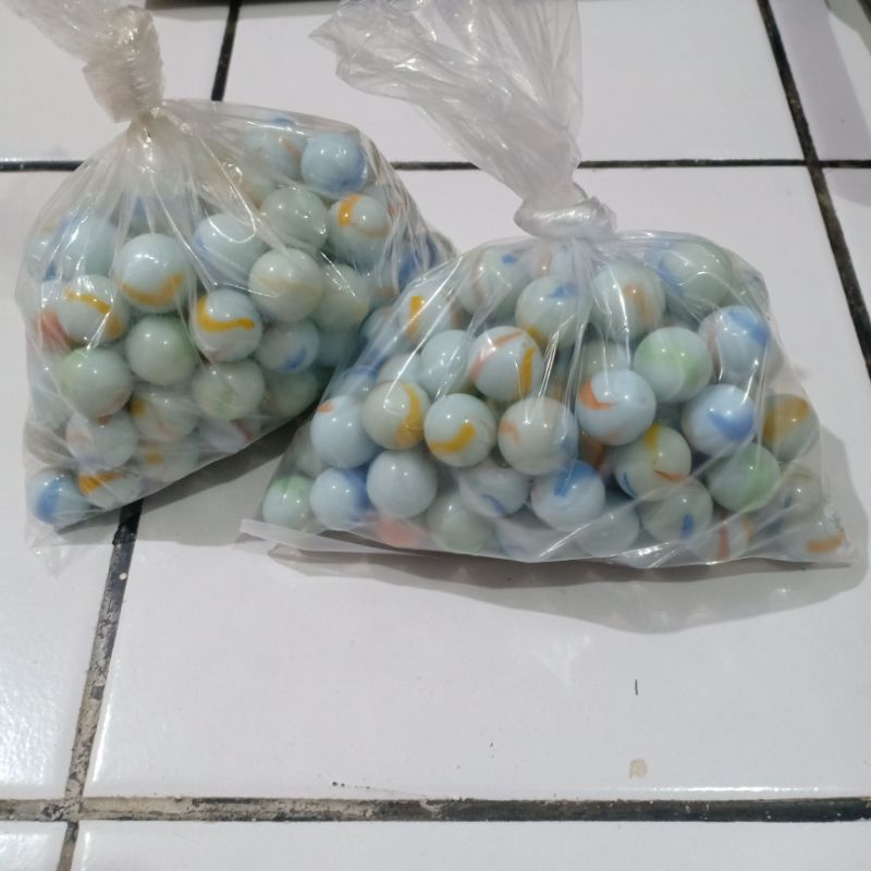 Kelereng Putih Susu Gundu Mainan Kecil isi 100pc / Klereng Tradisional