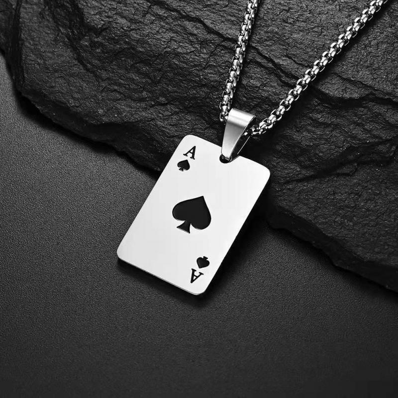 Kalung Liontin Kartu Poker Ace of Hearts Bahan Stainless Steel Untuk Pria Dan Wanita