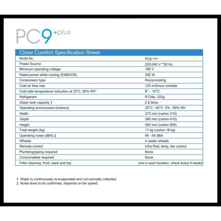 AC Portable Close Comfort PC9+ Plus 0.5 PK - Pendingin Ruangan Efisien dan Mudah Dipindahkan