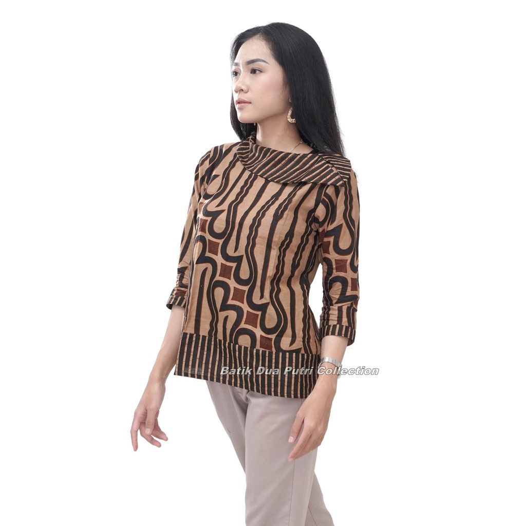 Blouse Atasan Batik Wanita Modern 2 Model Lengan Pendak Dan 7/8 Berkerah Peterpen