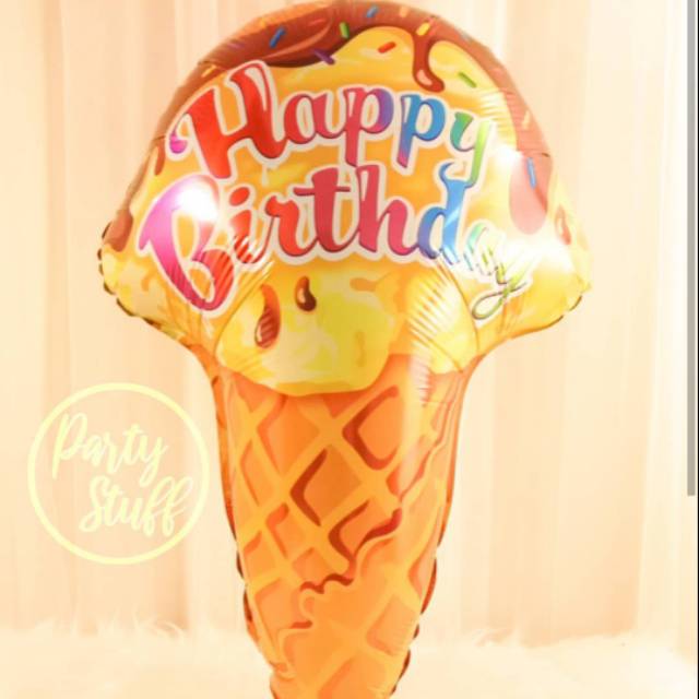 Balon Foil Happy Birthday Ice Cream ( Jual balon huruf angka helium box balon Jakarta )