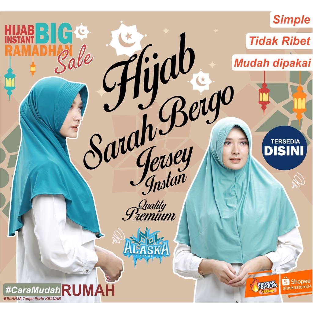 MURAH Hijab Bergo Jersey Sarah Instant Jilbab  Instan 