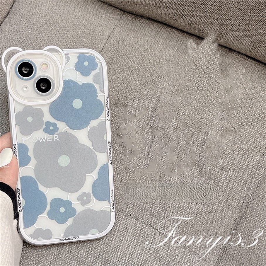 Compatible For iPhone 14 13 12 11 Pro Max X XR Xs Max 8 7 6 6s Plus SE 2020 Soft Case Pelindung Tanpa Lanyard Motif Bunga Biru Untuk
