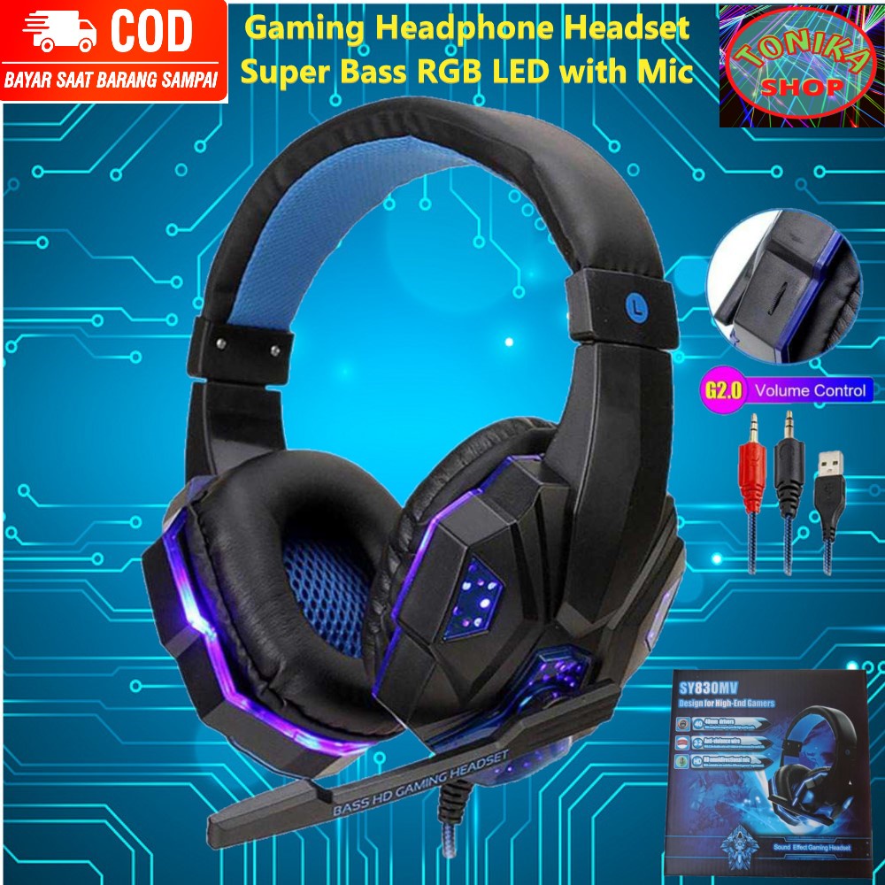 QearFun Gaming Headphone Headset Super Bass pc laptop handphone mp3 mp4 RGB LED with Mic - SY830MV