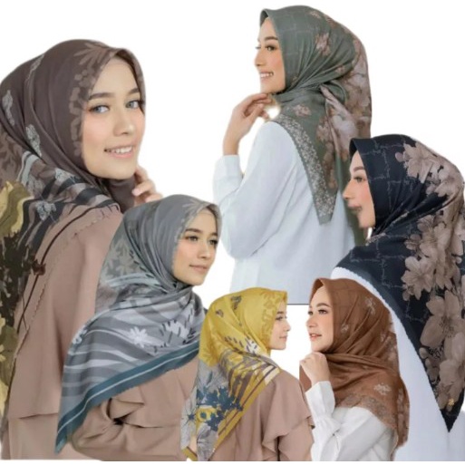 Hijab Voal Premium Motif Segi Empat , Hijab Square Printing laser cut Pinggir rapi / kerudung segi e