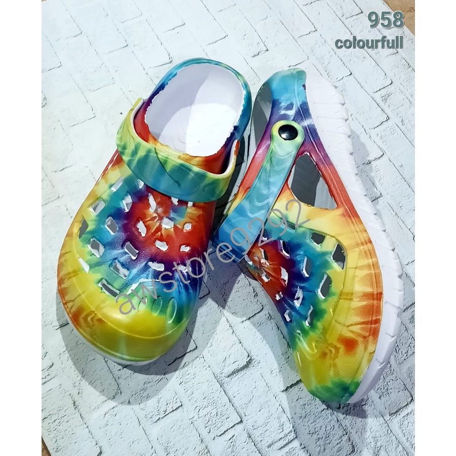 Motif COLOURFULL 958 956 HEMA Sandal Kodok Karet Anti Slip Empuk Model Printing Kartun Lucu PRIA WANITA ANAK