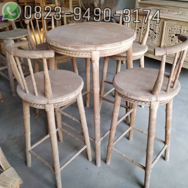Kursi cafe / kursi bar / Set Meja kursi bar cafe bambu
murah terbaru Kursi jati jepara
