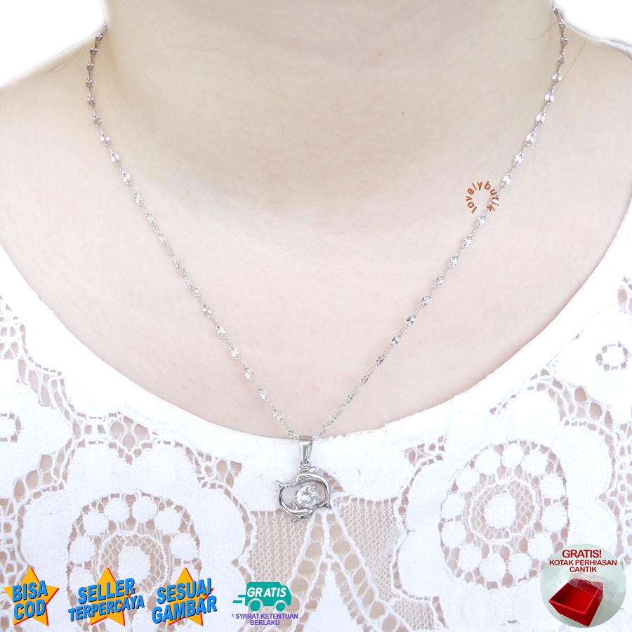 Lovelybutik - Kalung Wanita Titanium Anti Karat Anti Luntur Kalung Titanium Model Terbaru Isab3l Model Kalung Liontin Dolpin Dolphin Bonus Tempat Perhiasan