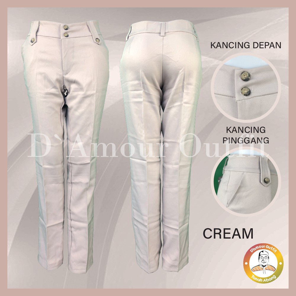 Celana Panjang Wanita kancing pinggang Polos  Pakaian Kerja Formal Kantoran Clana Bahan Cewek Kantor Dewasa Anak Motif Salur Garis Kotak Slim Fit Highwaist Baggy Pants Tartan Pinggang Karet Perempuan Korean Style Cewe Jumbo Big Size
