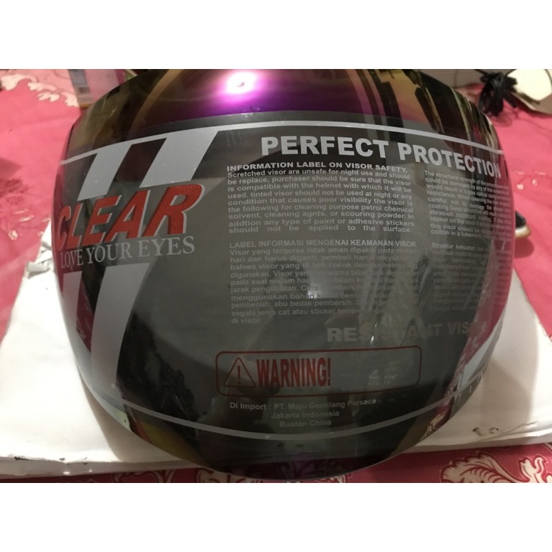 kaca helm GM half face non pet pelangi dan celar