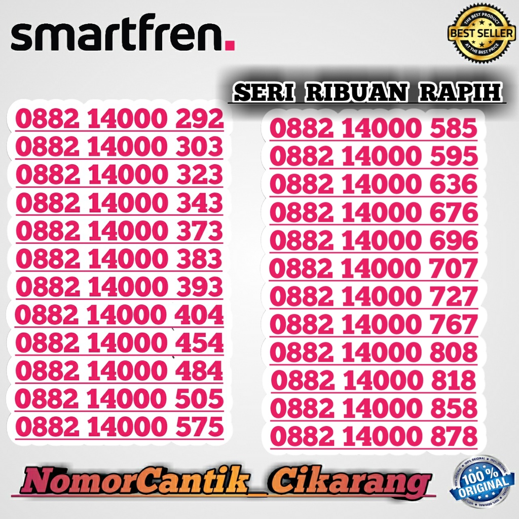 NOMOR CANTIK SMARTFREN PROMO SERI RIBUAN RAPIH 14000 878 858 818 808 767 727 707 696 676 636 595 585