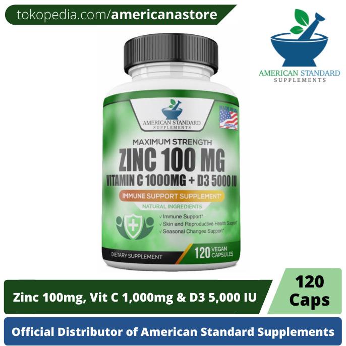 American Standard Supplements Zinc 100 MG Vitamin C 1000 MG D3 5000 IU Lc