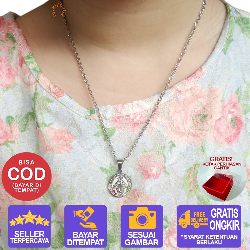 Lovelybutik Kalung Titanium Anti Karat / Maria Kalung Titanium Wanita Uk 45 BONUS KOTAK PERHIASAN