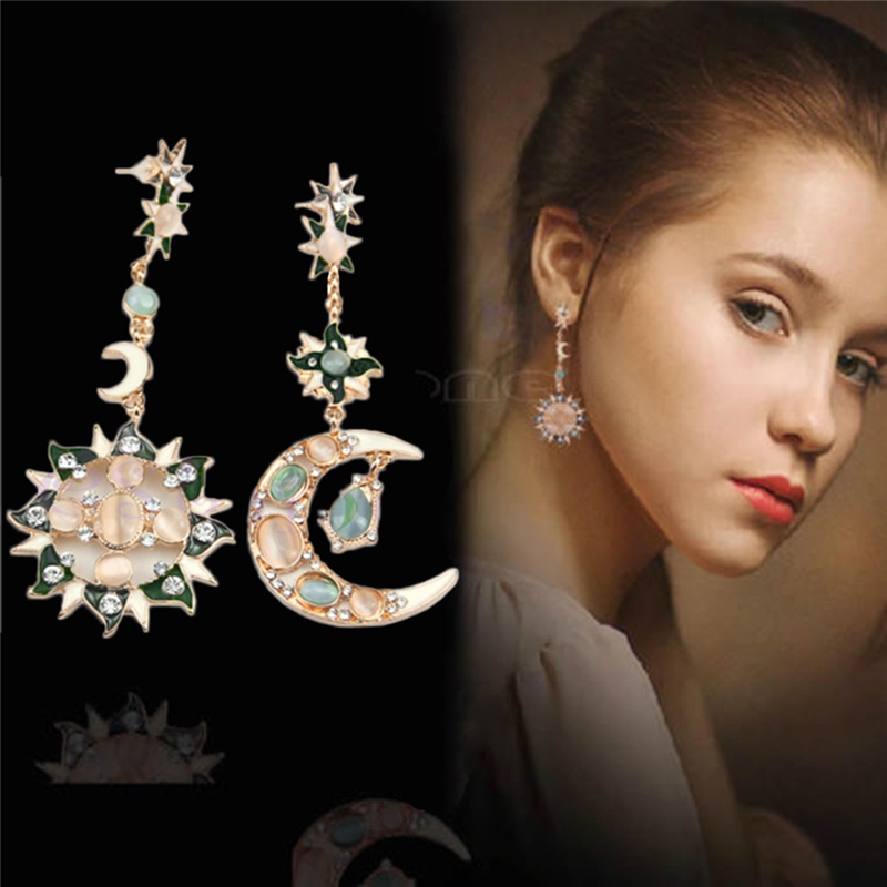 SIY  Fashion Exquisite Star Sun Moon Rhinestone Crystal Stud Dangle Pretty Earrings