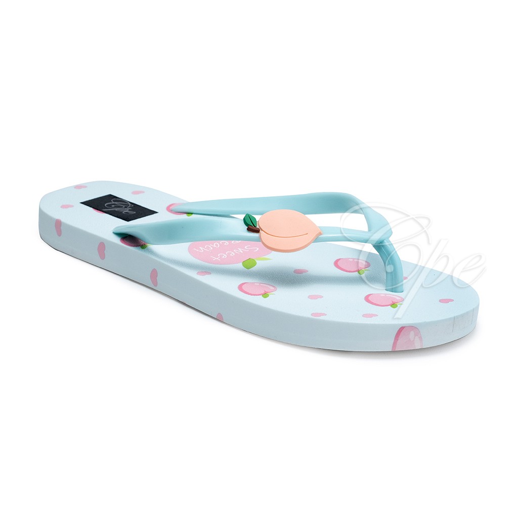 CPE SLPJ STRAWBERRY  Sandal Jepit Slop Slip On Teplek Wanita Sandal Cewek-Peach Blue