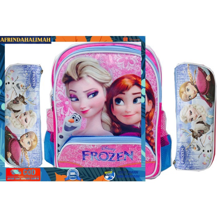 

[TERBARU] Tas Frozen Ransel Sekolah Anak Elsa Anna Blue Set Kotak Pensil