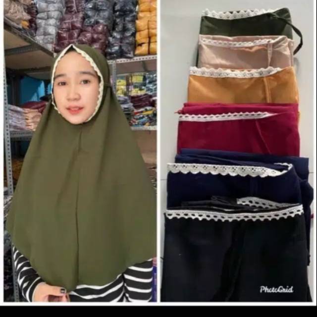 (1kg muat 12pcs)JILBAB ALAZHAR TALI BELAKANG,LINGKARAN WAJAH ADA RENDANYA,,,ukurn dpn 75 blkg 80