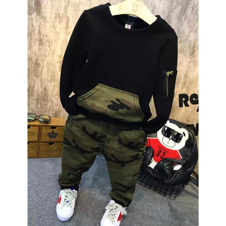 SETELAN ANAK SWEATER ANAK SETELAN ARMY BOY UMUR 1-5 TAHUN