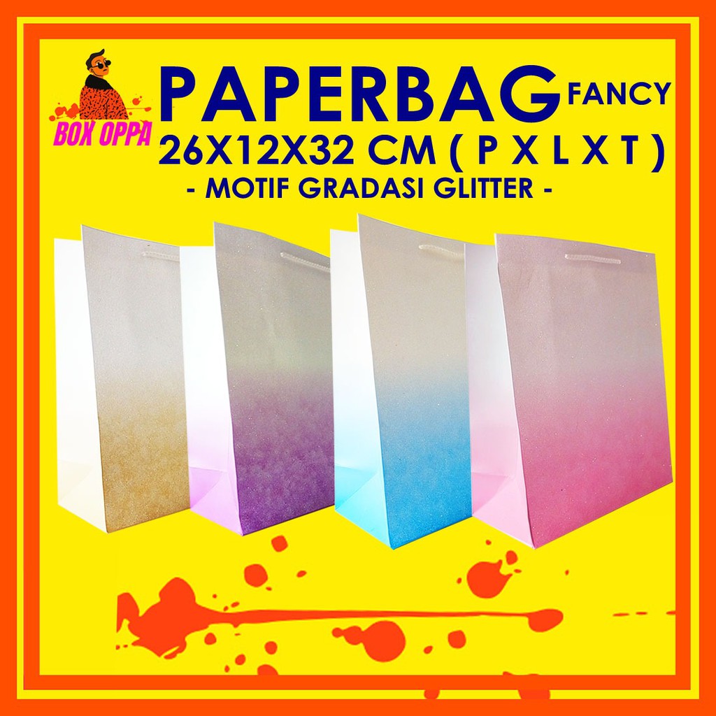 

Paperbag Paper Bag Kantong kertas fancy Motif GLITTER 26x12x32cm tebal import goodiebag gift