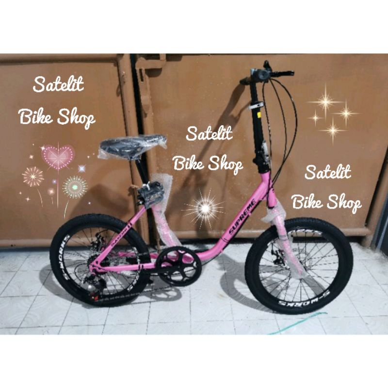 Sepeda Ukuran 20 Sakoni Supreme Minivelo Minion BnB Vicky 7 Speed Rem Cakram Sepeda Minivelo Minion-Pink