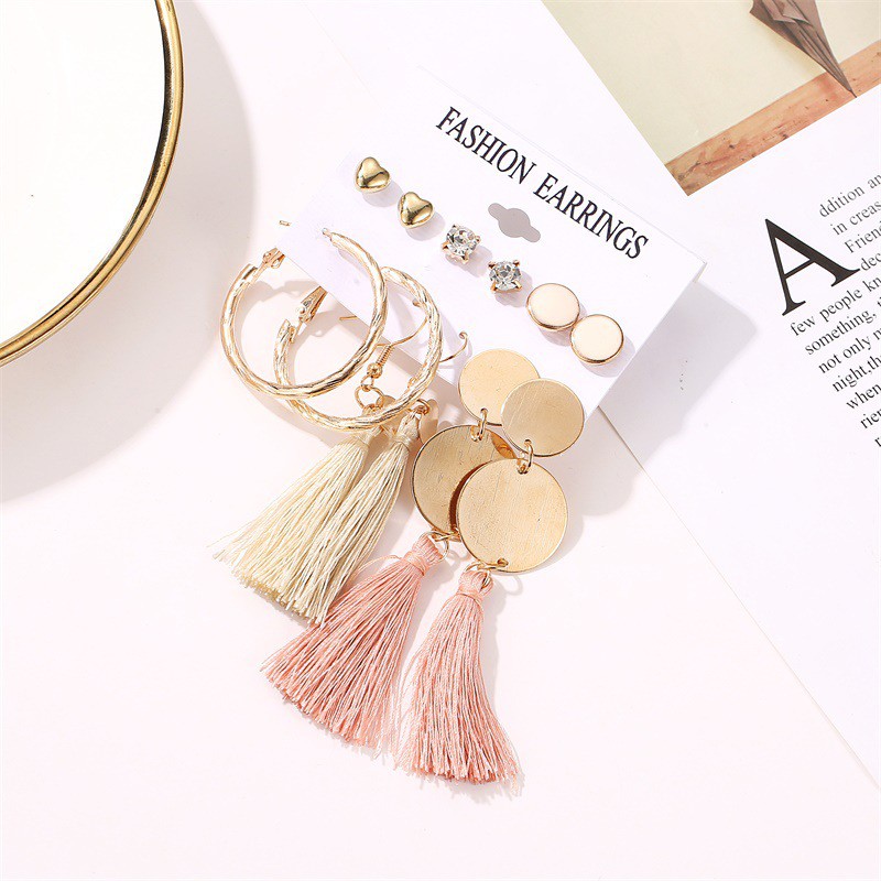 （COD）6 Pasang / Set Anting Tusuk Aksen Berlian Imitasi Gaya Boho Retro untuk Fashion Import Wanita