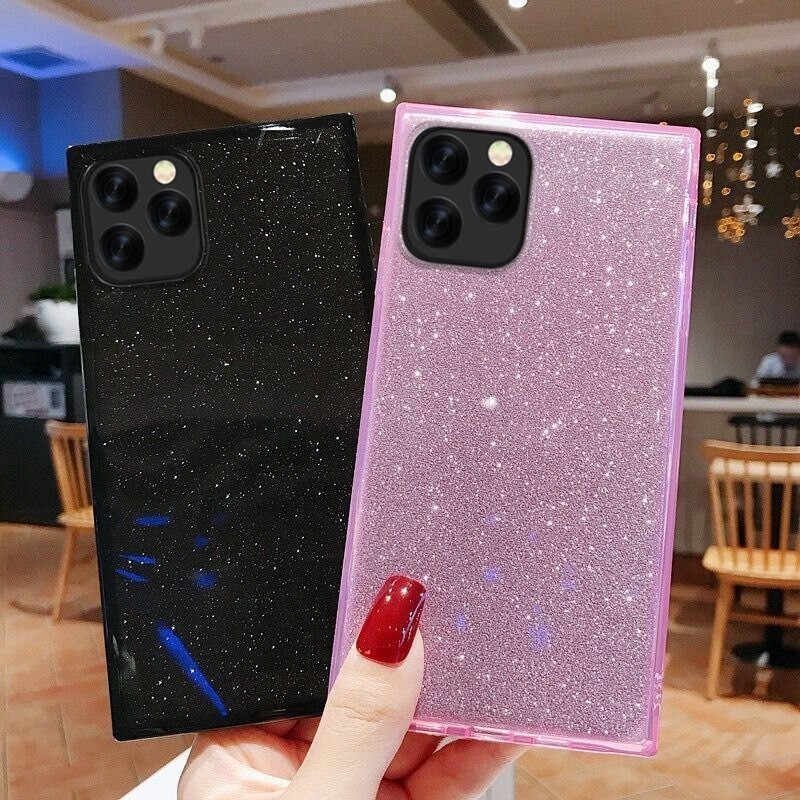 Bubuk flash untuk iPhone11 Pro XS Max XR 8 7 6 Ditambah kasus ponsel transparan persegi