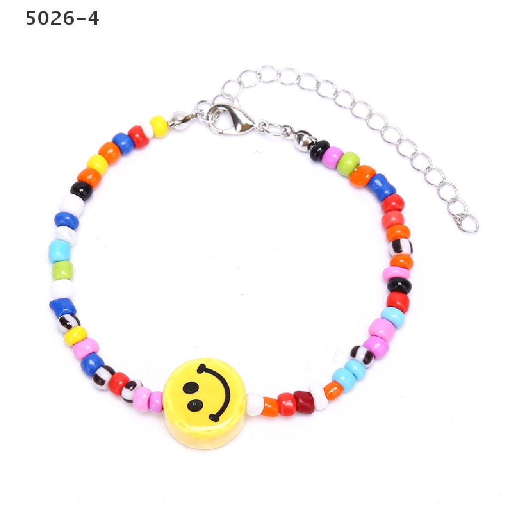 5026-4 Gelang Tangan Manik-Manik Motif Smiley Face Warna-Warni Ala Boho Untuk Wanita / Hadiah